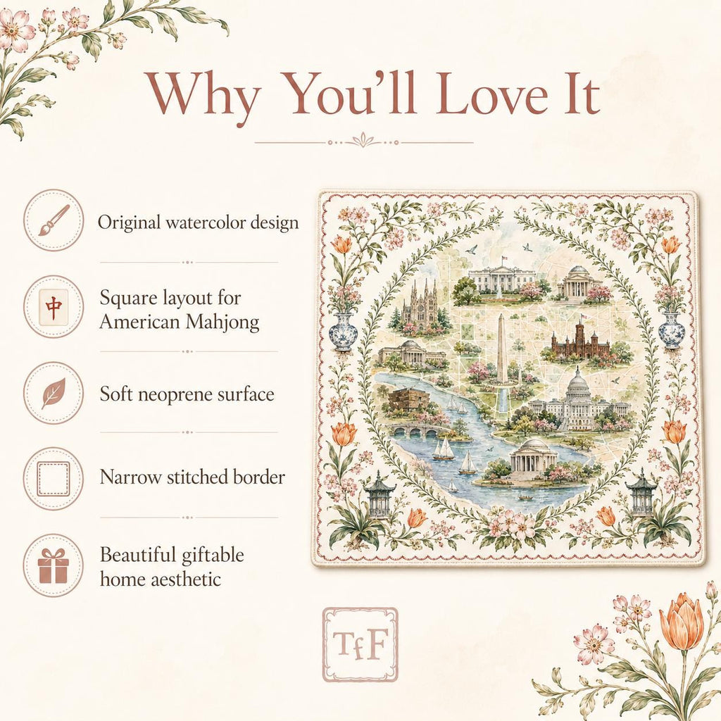 THE CAPITAL GARDEN Mahjong Mat — Floral Map Mat, Game Night Tile Table Mat, American Mahjong Gift, Mahjong Accessories, Preppy Map Mat