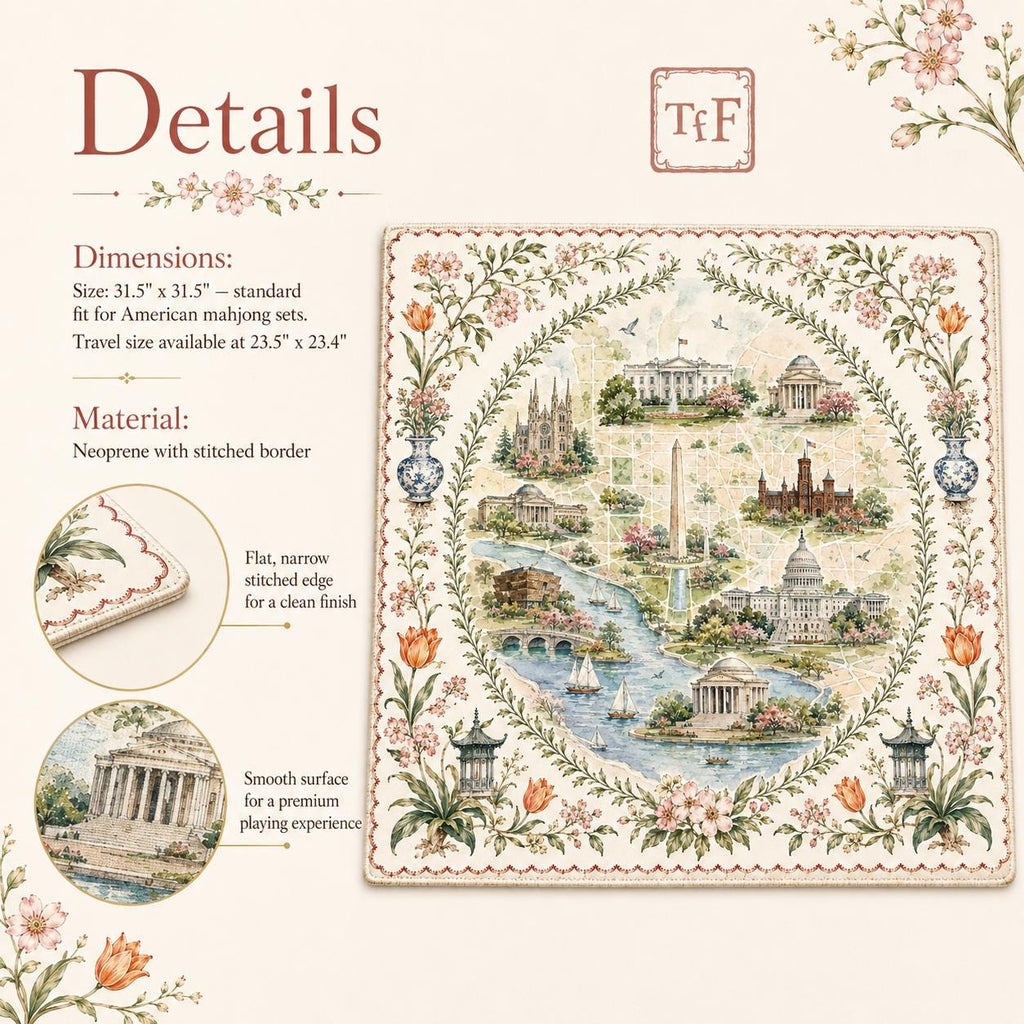 THE CAPITAL GARDEN Mahjong Mat — Floral Map Mat, Game Night Tile Table Mat, American Mahjong Gift, Mahjong Accessories, Preppy Map Mat