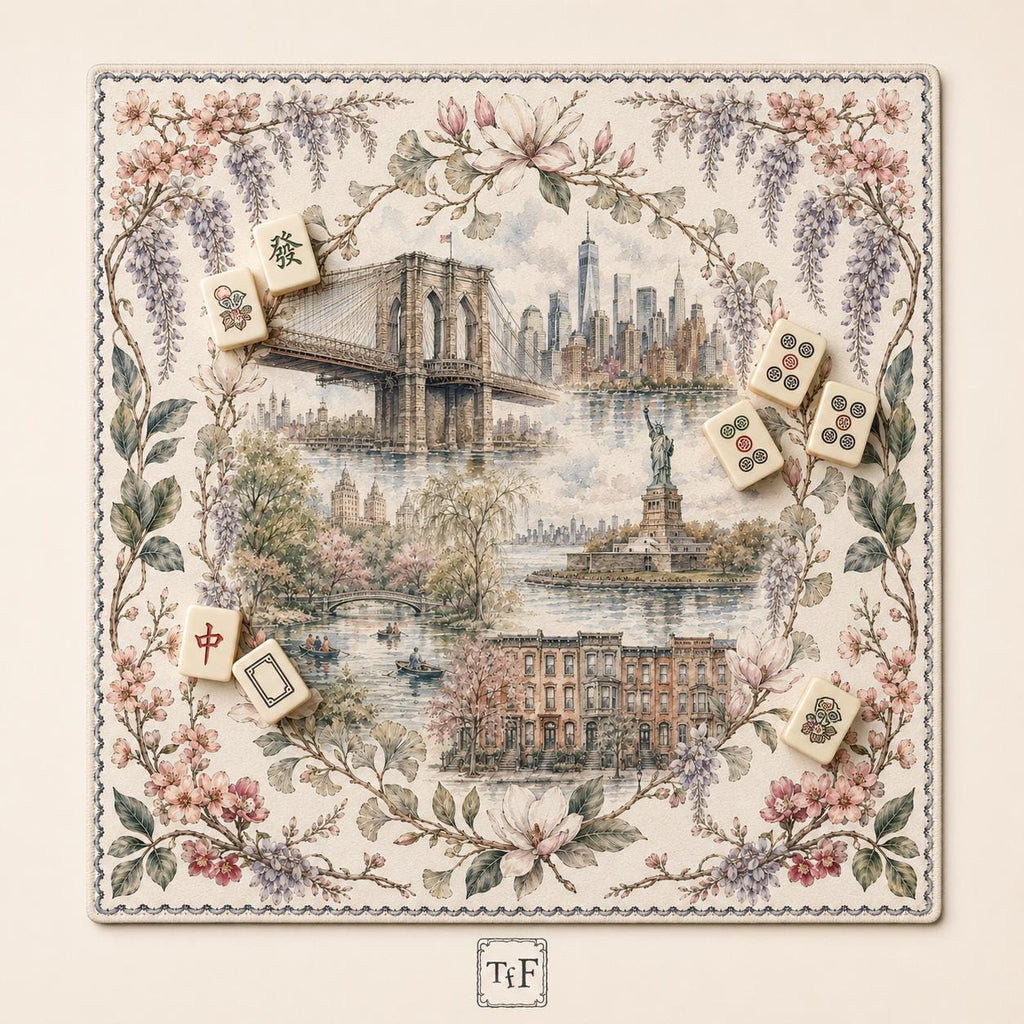 The NEW YORK Garden NYC Floral Mahjong Mat — Brooklyn Bridge Game Night Tile Table Mat, American Mahjong Gift, Mahjong Accessories