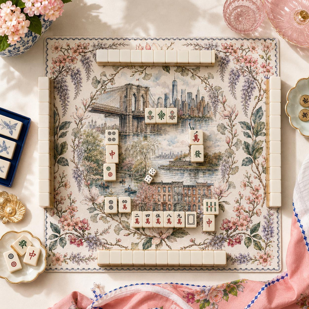 The NEW YORK Garden NYC Floral Mahjong Mat — Brooklyn Bridge Game Night Tile Table Mat, American Mahjong Gift, Mahjong Accessories