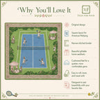THE PICKLEBALL CLUB Preppy Bunny Mahjong Mat — Whimsical Game Night Table Mat, American Mahjong Gift, Mahjong Accessories, Green Blue Mat