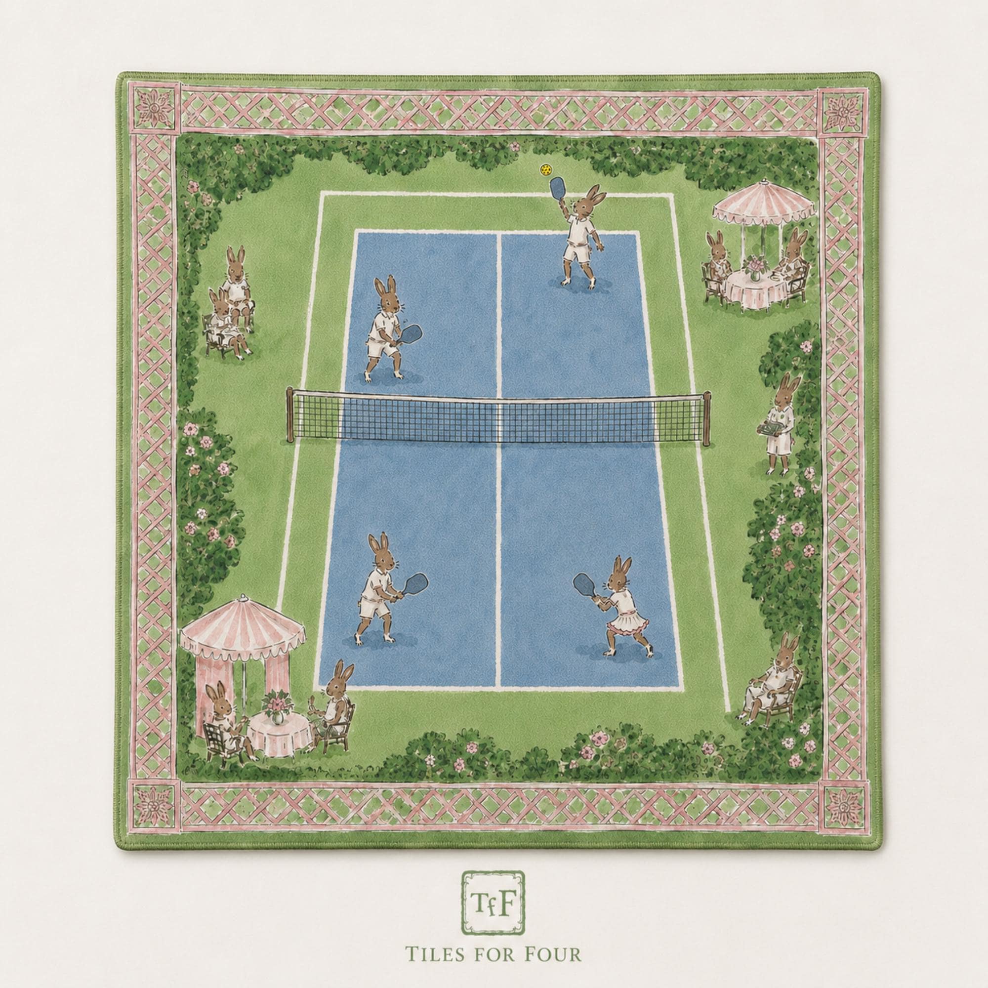 THE PICKLEBALL CLUB Preppy Bunny Mahjong Mat — Whimsical Game Night Table Mat, American Mahjong Gift, Mahjong Accessories, Green Blue Mat