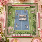 THE PICKLEBALL CLUB Preppy Bunny Mahjong Mat — Whimsical Game Night Table Mat, American Mahjong Gift, Mahjong Accessories, Green Blue Mat