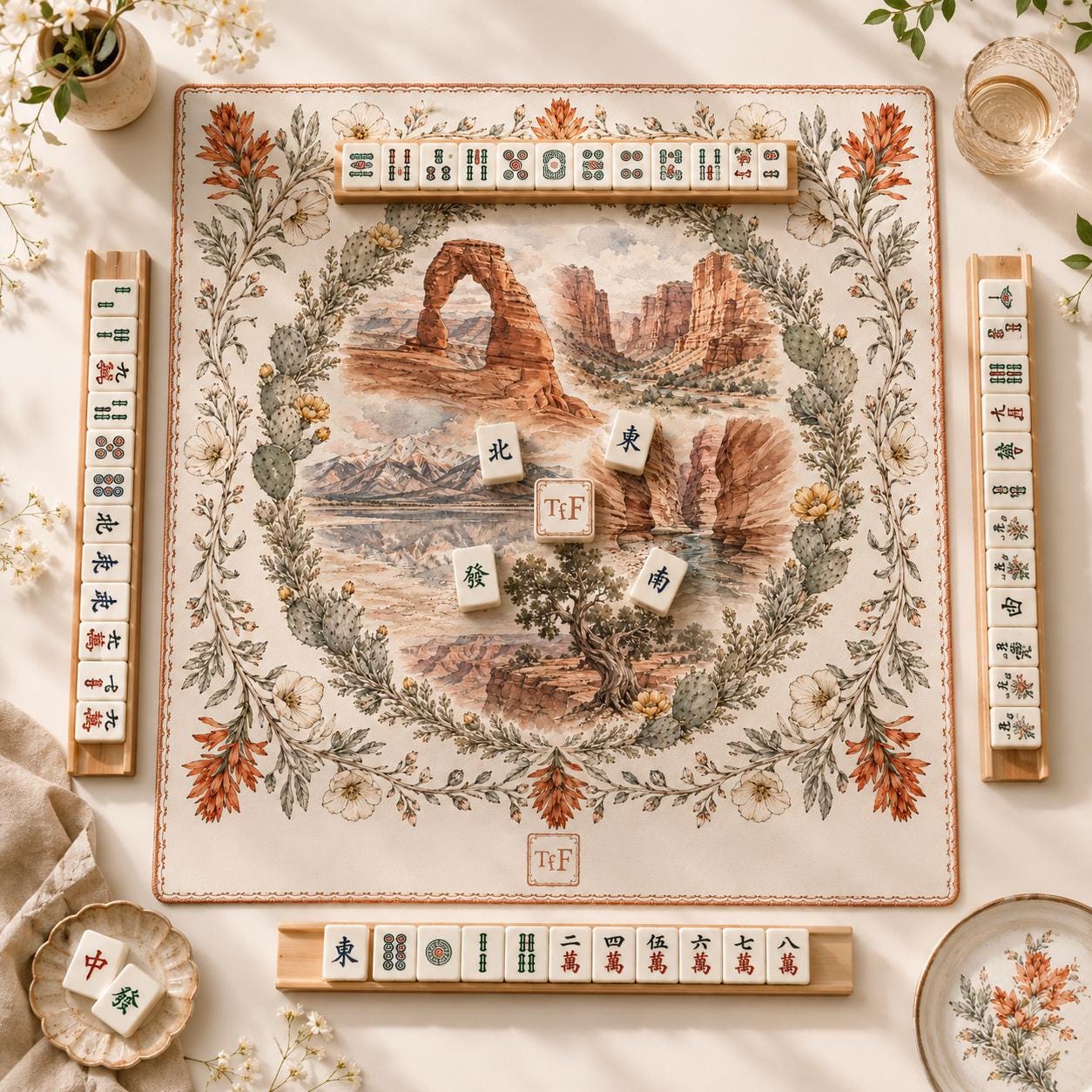 THE CANYON GARDEN Mahjong Mat — National Park Game Night Table Mat, American Mahjong Gift, Mahjong Accessories, Utah Desert Floral Mat