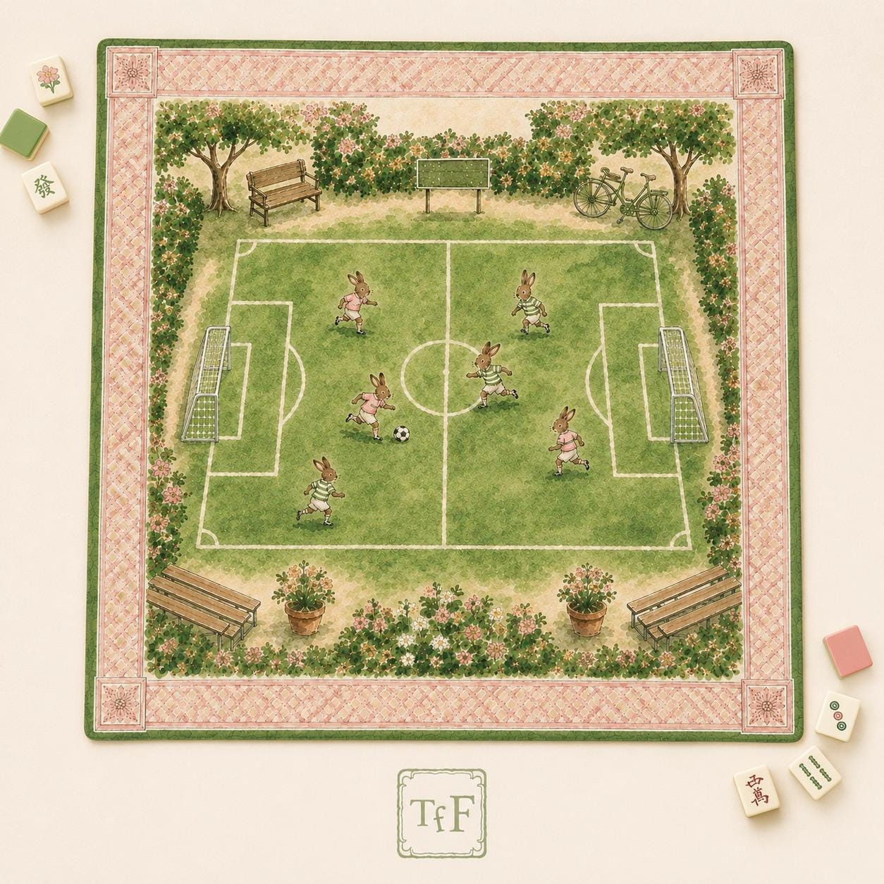 THE BOOK CLUB Preppy Mahjong Mat — Whimsical Game Night Table Mat, American Mahjong Gift, Mahjong Accessories, Pink Green Book Lover Mat