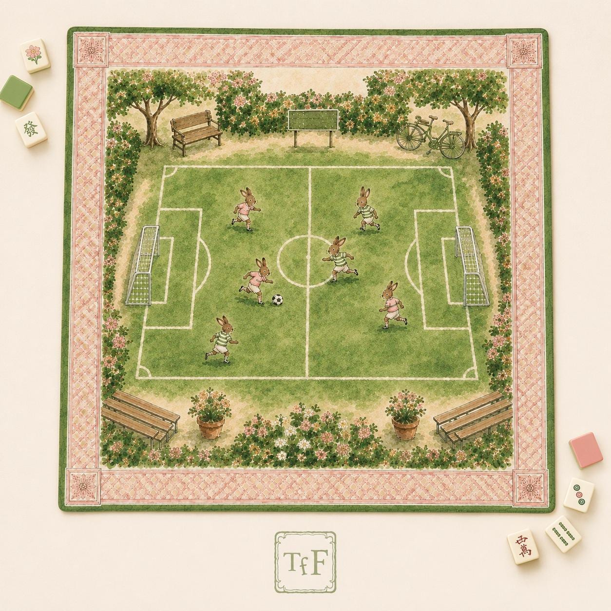 THE SAILING CLUB Preppy Mahjong Mat — Whimsical Game Night Table Mat, American Mahjong Gift, Mahjong Accessories, Coastal Pink Green Mat