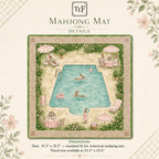 THE POOL CLUB Preppy Bunny Mahjong Mat — Whimsical Game Night Table Mat, American Mahjong Gift, Mahjong Accessories, Green Pink Soccer Mat