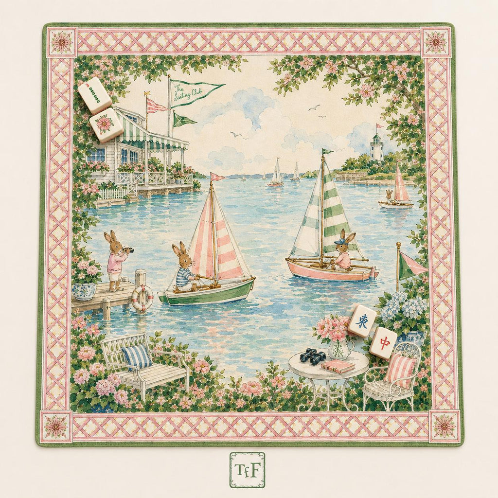 THE BOOK CLUB Preppy Mahjong Mat — Whimsical Game Night Table Mat, American Mahjong Gift, Mahjong Accessories, Pink Green Book Lover Mat