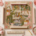 THE ROYAL COURT Mughal Art Mahjong Mat — Chinoiserie Floral GameTable Mat, American Mahjong Gift, Mahjong Accessories, Pink Gold Animal Mat