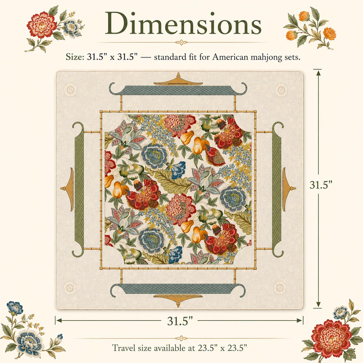THE JACOBEAN GARDEN Chinoiserie Mahjong Mat — Floral Game Table Mat, American Mahjong Gift, Mahjong Accessories, Botanical Maximalist Mat