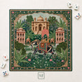 THE ELEPHANT PALACE Mughal Art Mahjong Mat — Chinoiserie Palace Table Mat, American Mahjong Gift, Mahjong Accessories, Green Gold Floral Mat