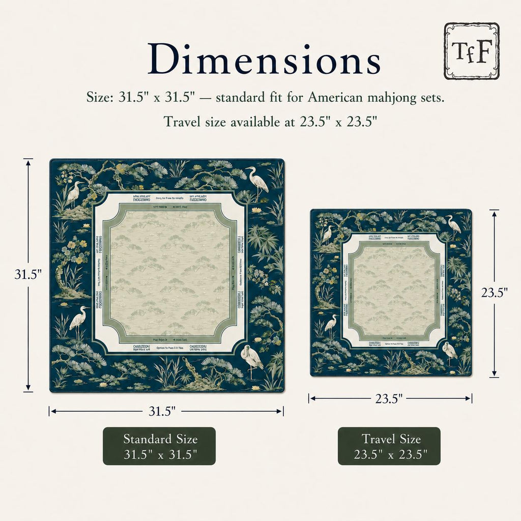 THE HERON GARDEN Navy Blue Mahjong Mat — Chinoiserie Game Mat, American Mahjong Accessories, Mahjong Gift, Blue Mahjong Table Mat