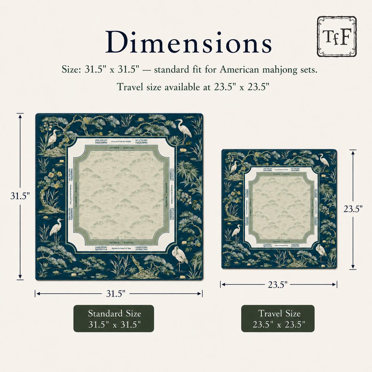 THE HERON GARDEN Navy Blue Mahjong Mat — Chinoiserie Game Mat, American Mahjong Accessories, Mahjong Gift, Blue Mahjong Table Mat