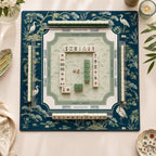 THE HERON GARDEN Navy Blue Mahjong Mat — Chinoiserie Game Mat, American Mahjong Accessories, Mahjong Gift, Blue Mahjong Table Mat